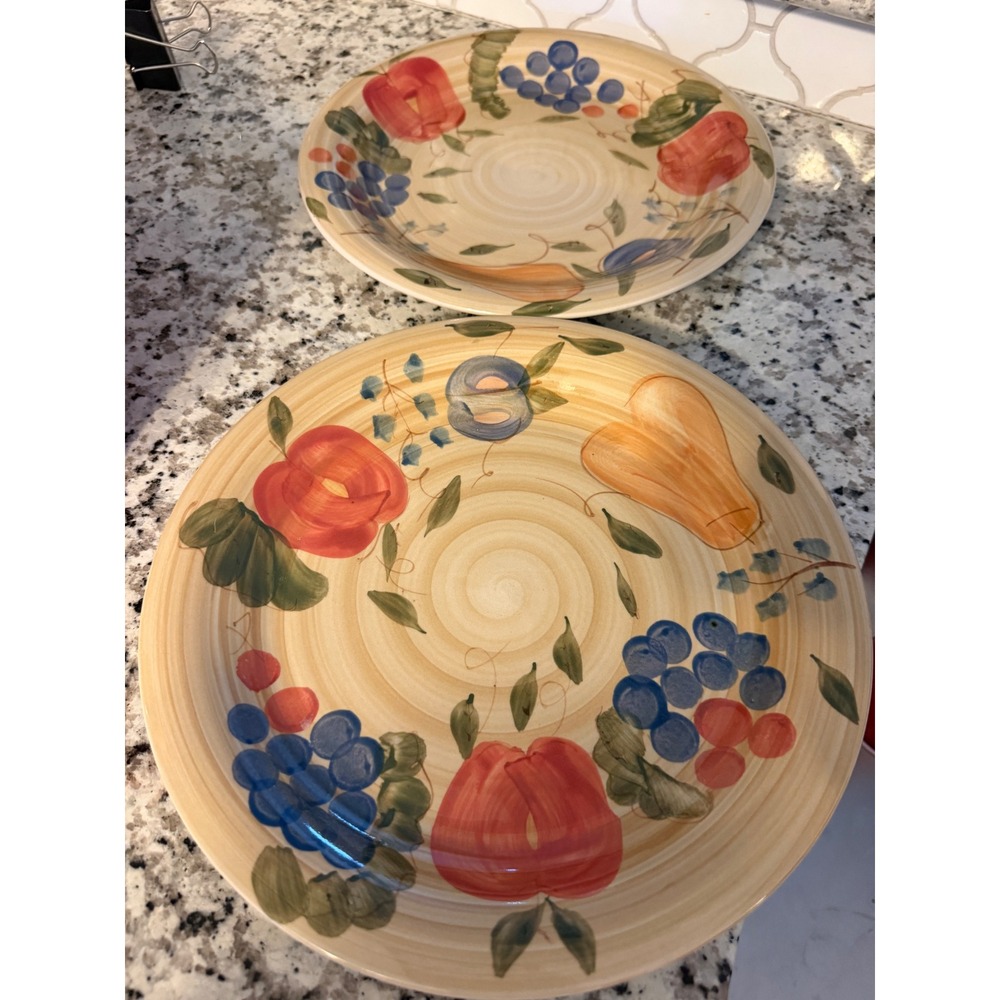 Alco Industries Hand Painted Fruit Dinner Plates Set of 2 Ceramic Grapes Pears